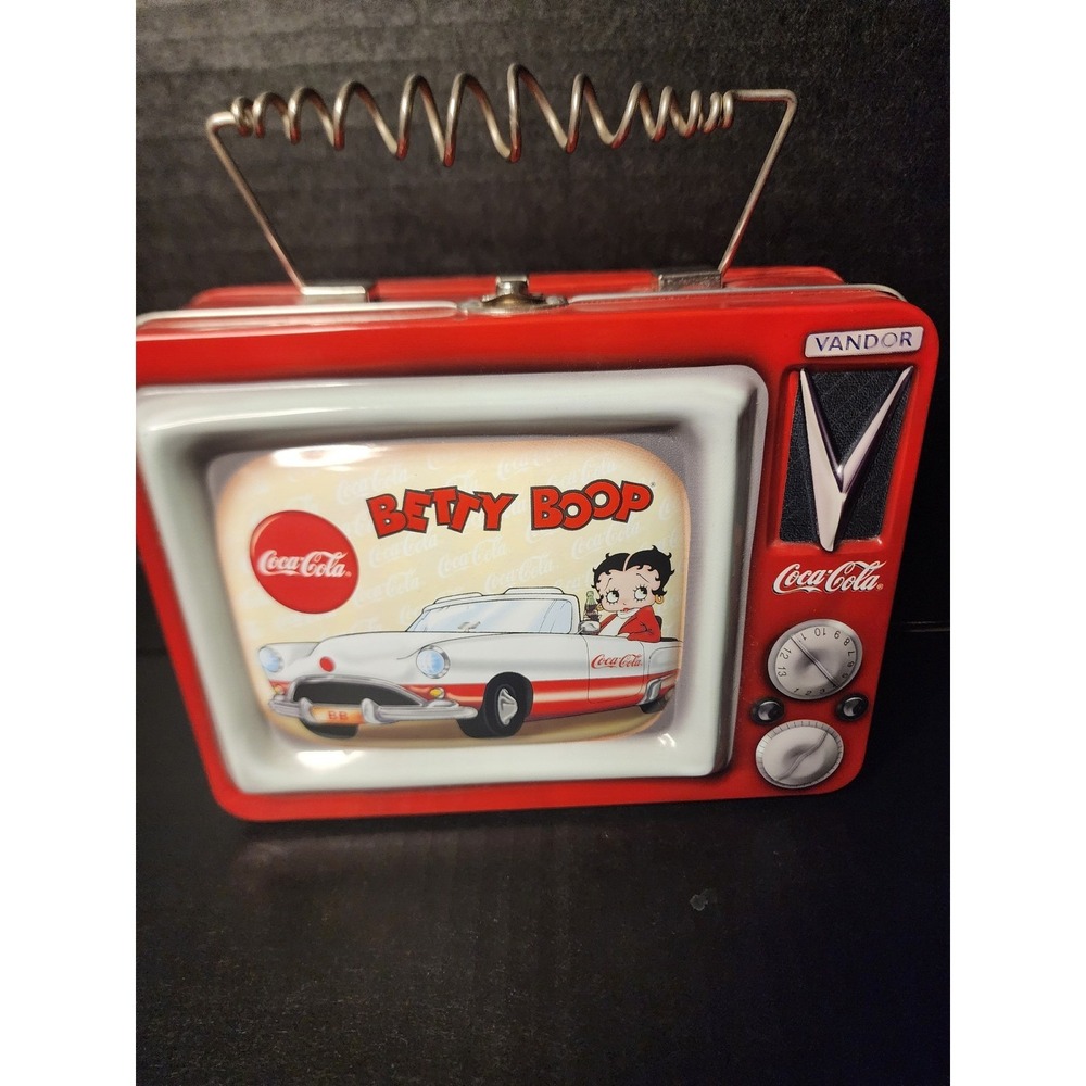 Vandor Betty Boop Coca-Cola Retro TV Tin Tote Lunch Box 2000 Collectible Red
